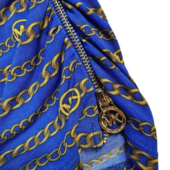Michael Kors Womens Chain Print Dress  Blue/Gold Polyester Spandex Medium - Picture 3 of 10